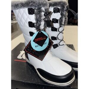 TOTES Womens Waterproof Size 6 M White / Black Faux Fur Lace Up Zip Boots Anchor